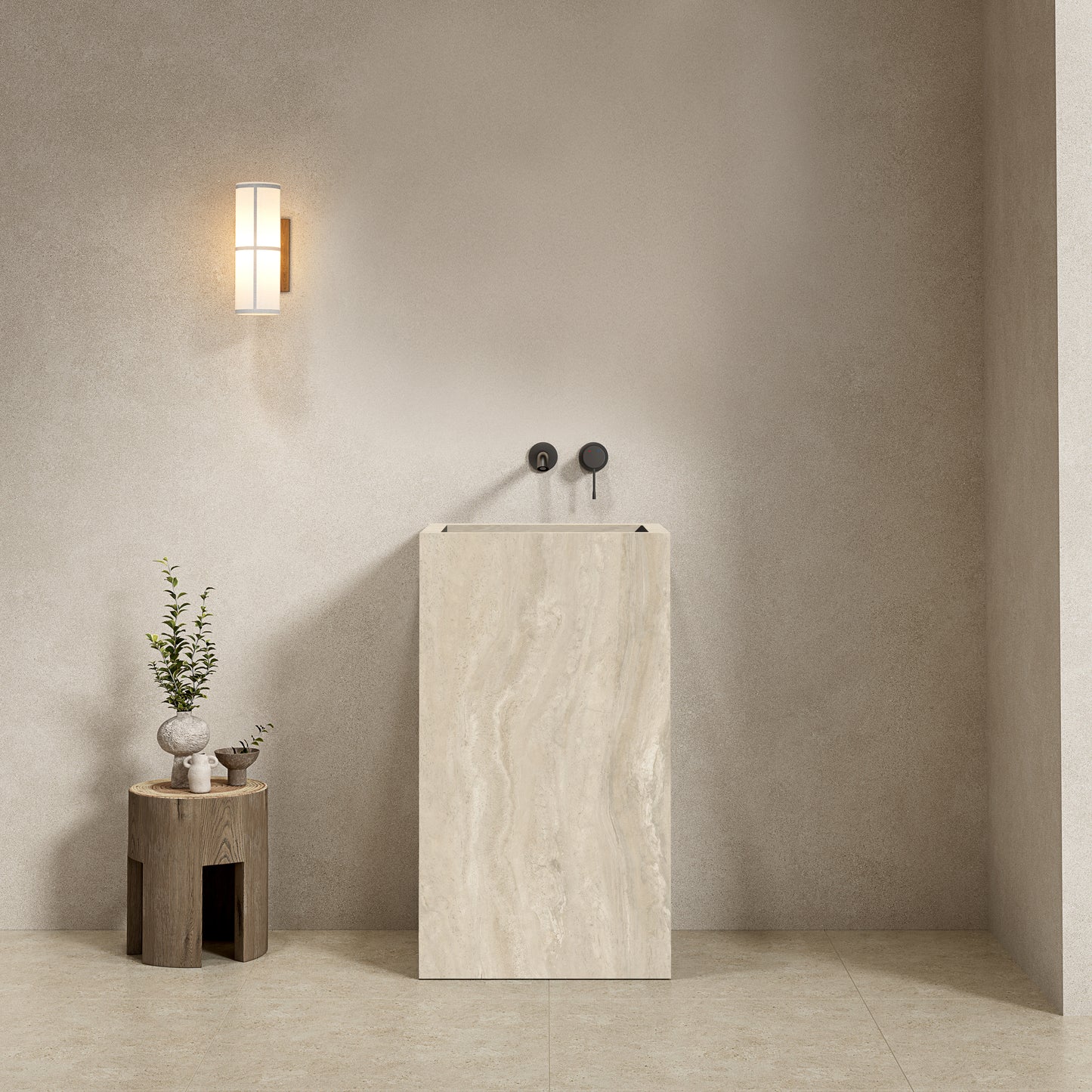 Lavabo Freestanding in Gres Lucido Travertino 60 cm - Pedestal