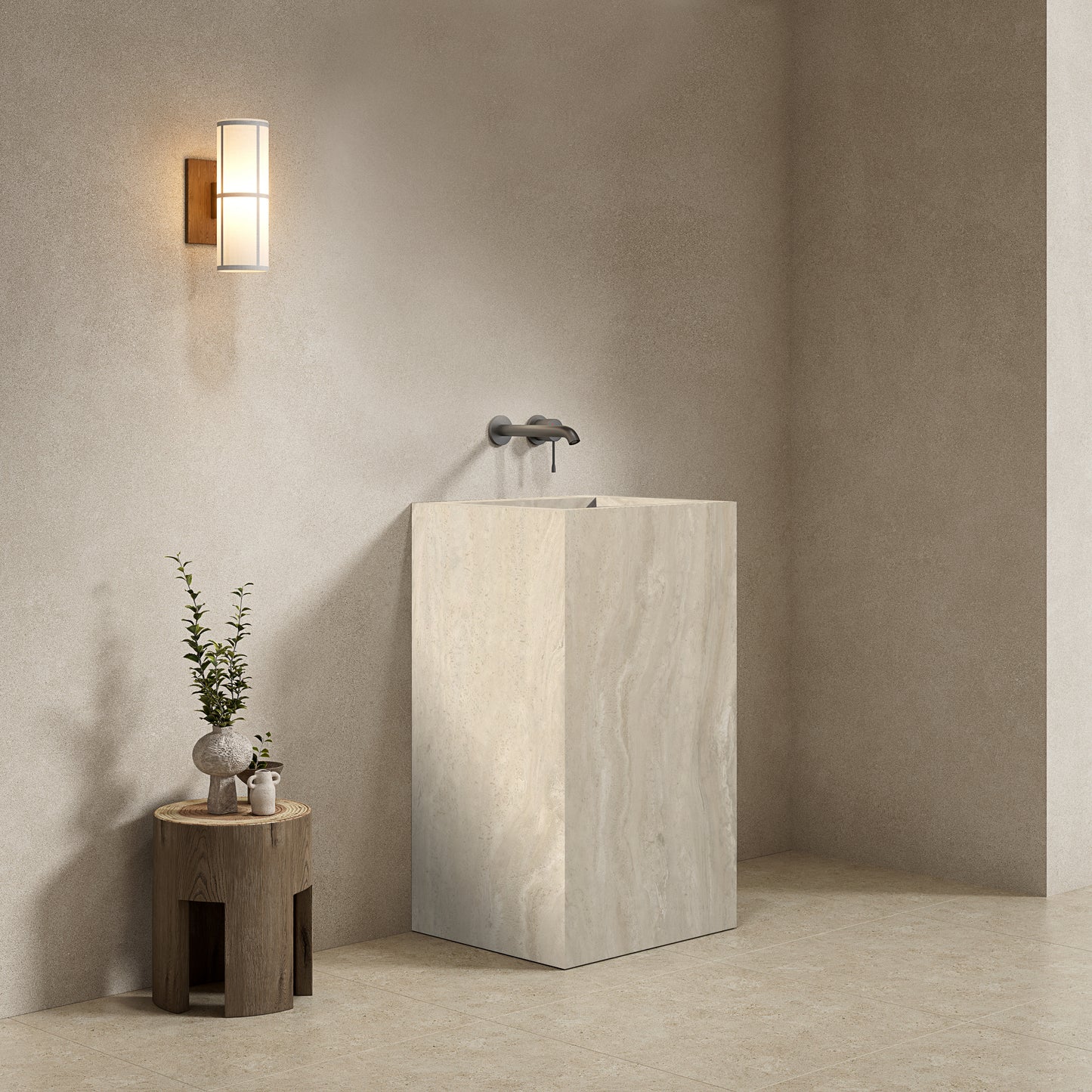 Lavabo Freestanding in Gres Lucido Travertino 60 cm - Pedestal