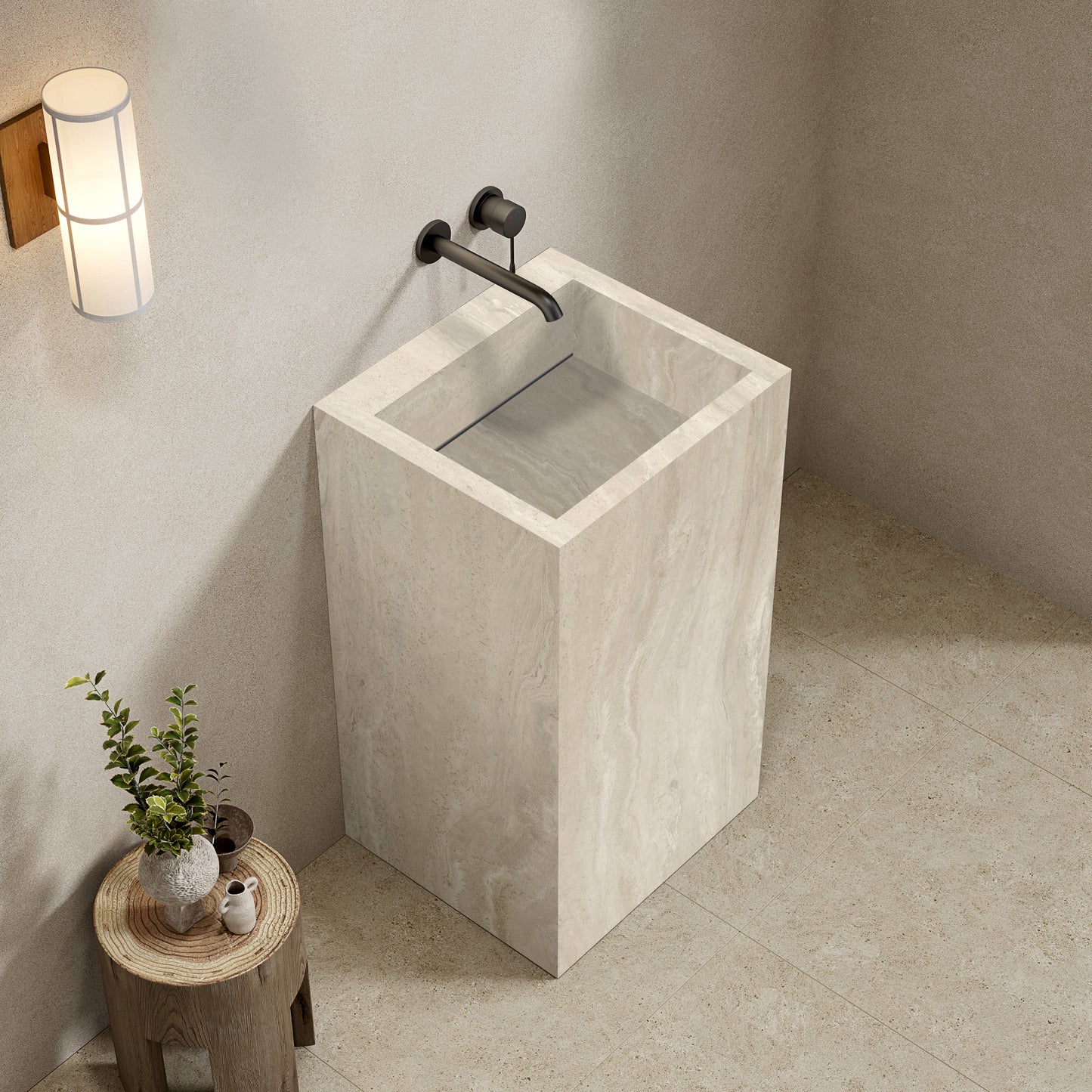 Lavabo Freestanding in Gres Lucido Travertino 60 cm - Pedestal