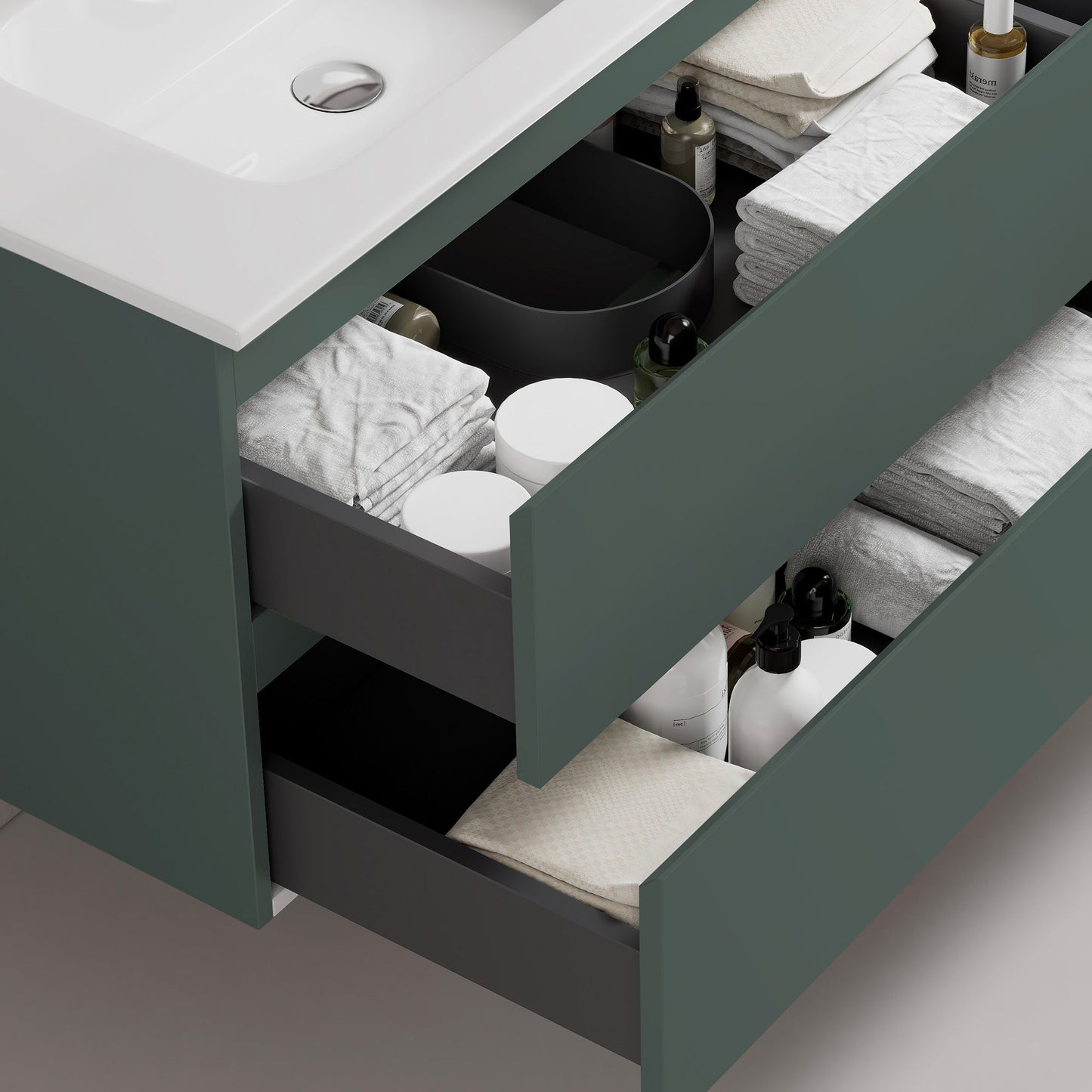 Mobile bagno sospeso 80 cm Verde Comodoro Lavabo in Ceramica Specchio Tondo - Fiji Paint