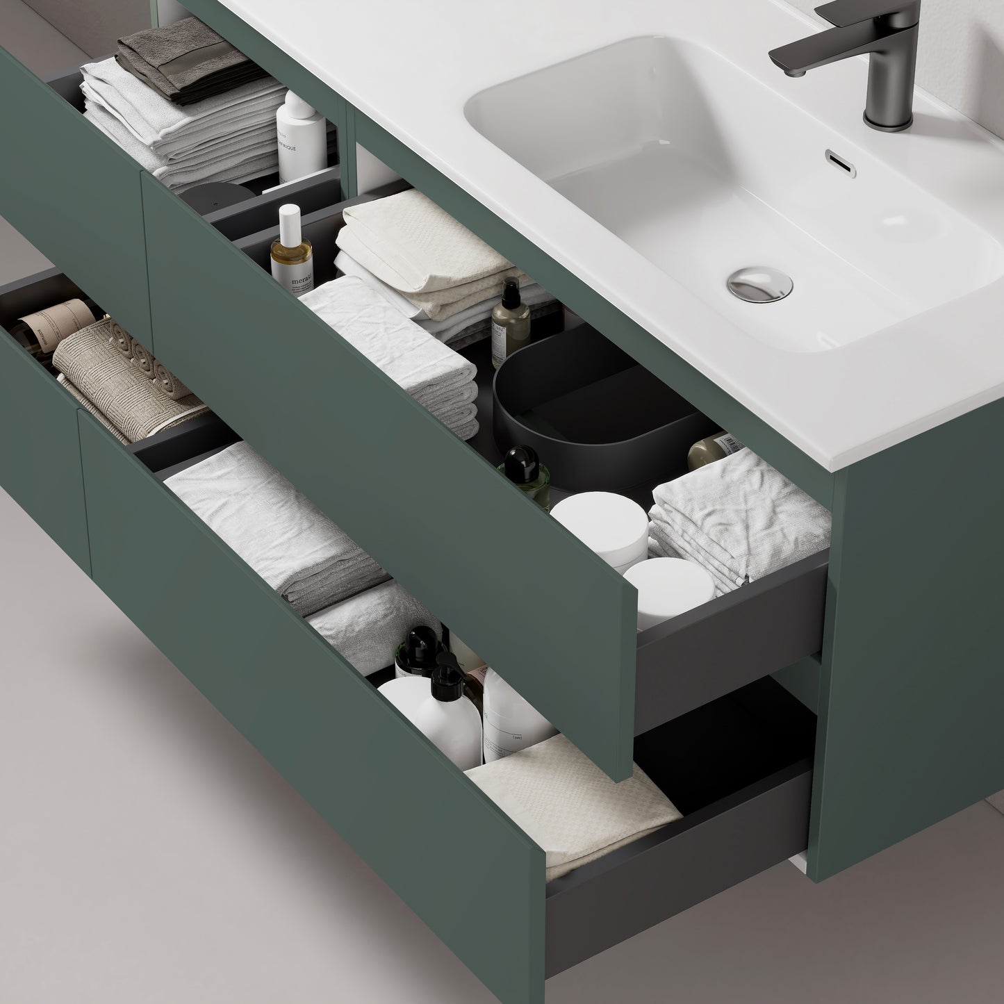 Mobile bagno sospeso 140 cm Verde Comodoro Lavabo a Destra in Resina Senza Specchio - Fiji Paint