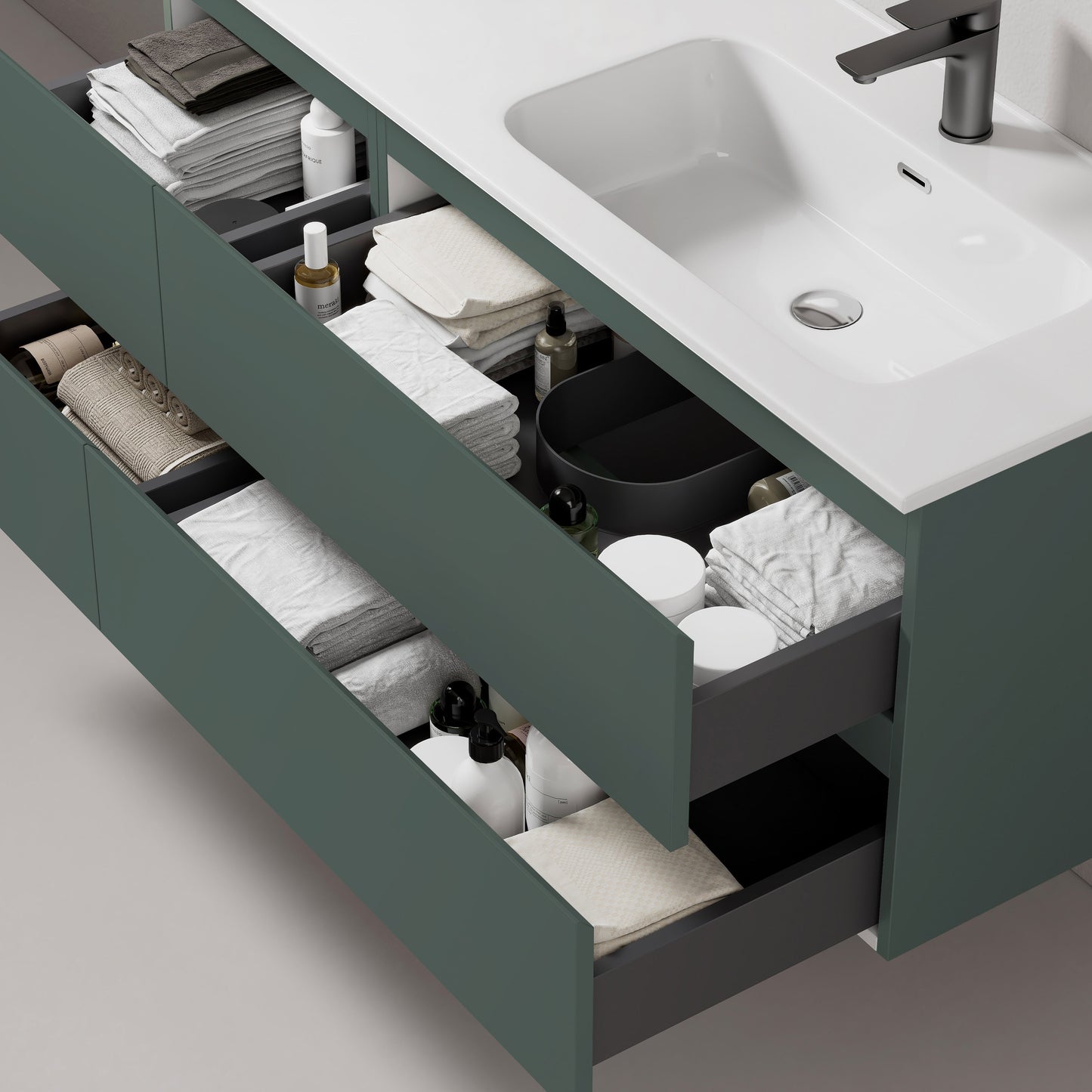 Mobile bagno sospeso 100 cm Verde Comodoro Lavabo a Destra in Ceramica Specchio Quadro Retroilluminato - Fiji Paint