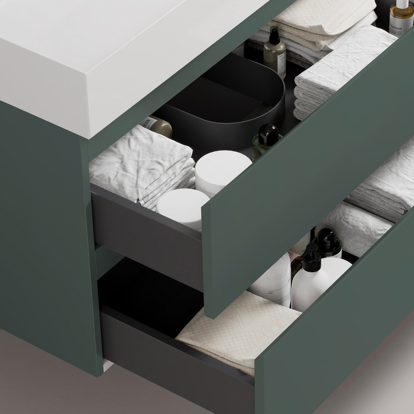 Mobile bagno sospeso 100 cm Verde Comodoro Lavabo in Resina Specchio Tondo - Fiji Paint