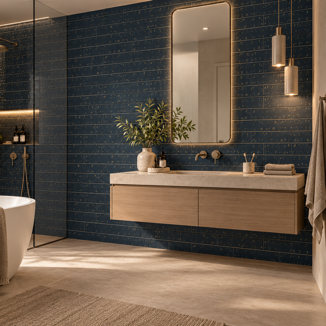 Rivestimento in Ceramica Effetto Decoro Naturale 20x50 Blu Lime Drops - Naxos
