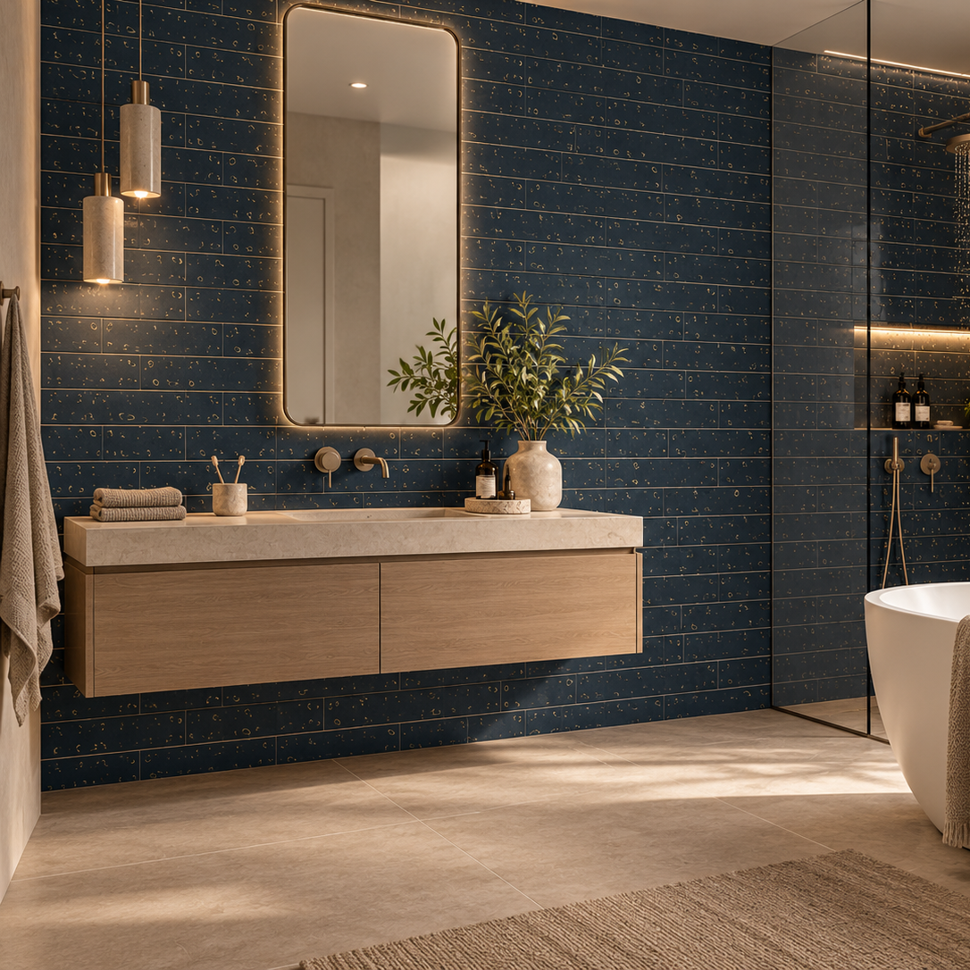 Rivestimento in Ceramica Effetto Decoro Naturale 20x50 Blu Lime Drops - Naxos