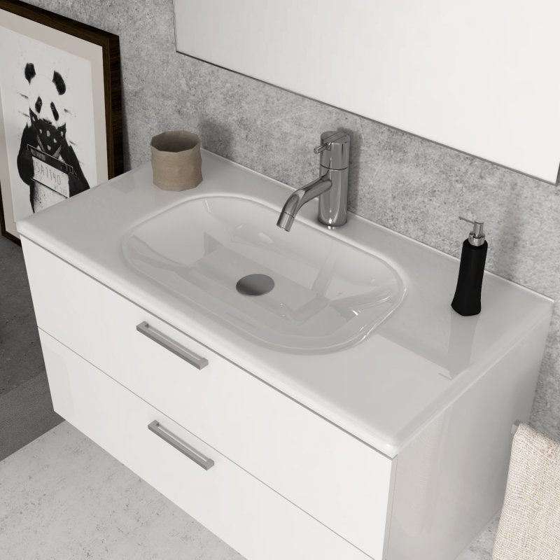 Mobile Bagno Sospeso 100 cm Bianco Lucido con Specchio con Lampada Led Alice - Savini