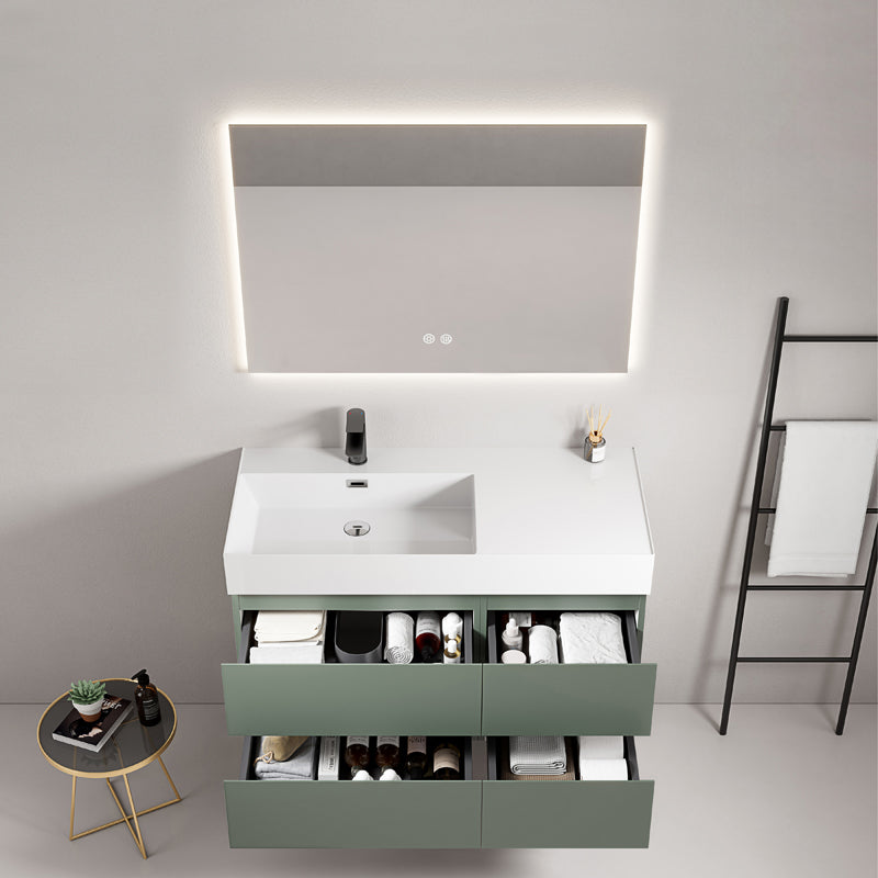 Mobile bagno sospeso 100 cm Verde Salvia Lavabo a Sinistra in Resina Specchio Quadro Retroilluminato - Fiji Paint