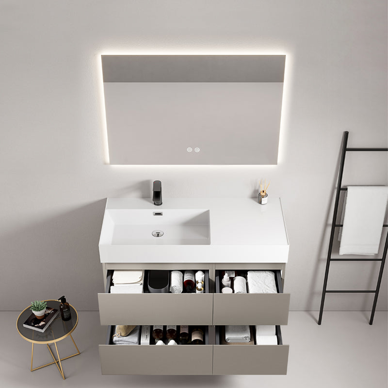 Mobile bagno sospeso 100 cm Grigio Cenere Lavabo a Sinistra in Resina Specchio Quadro Retroilluminato - Fiji Paint