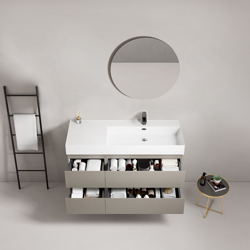 Mobile bagno sospeso 120 cm Grigio Cenere Lavabo a Destra in Resina Specchio Tondo - Fiji Paint
