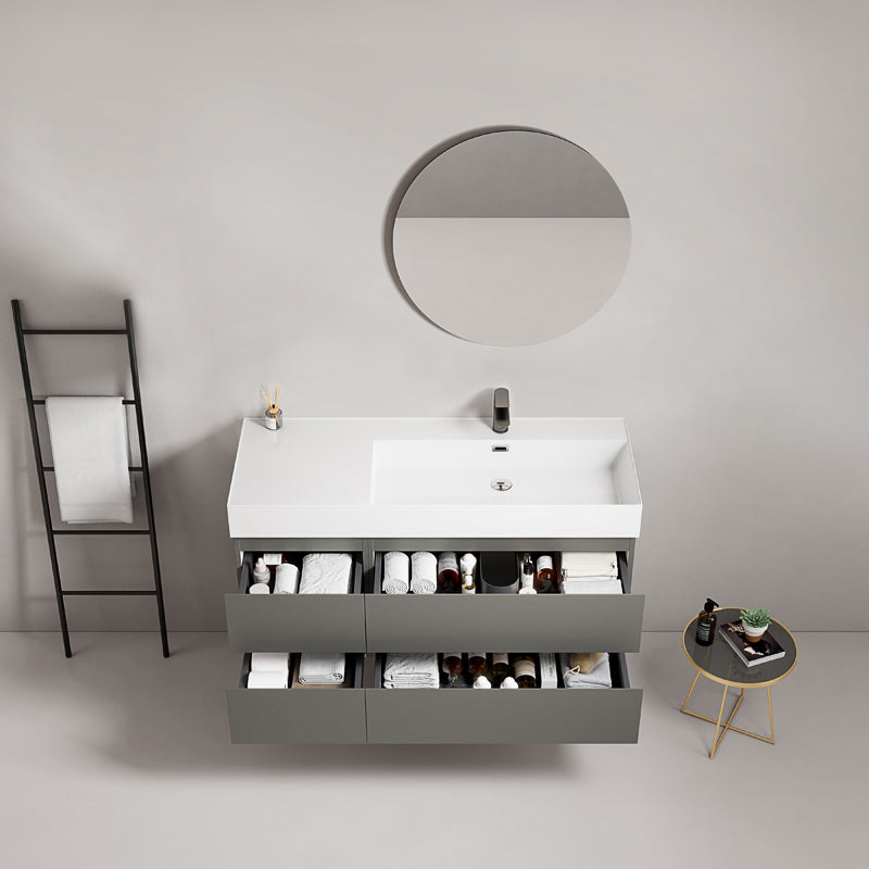 Mobile bagno sospeso 120 cm Grigio Londra Lavabo a Destra in Resina Specchio Tondo - Fiji Paint