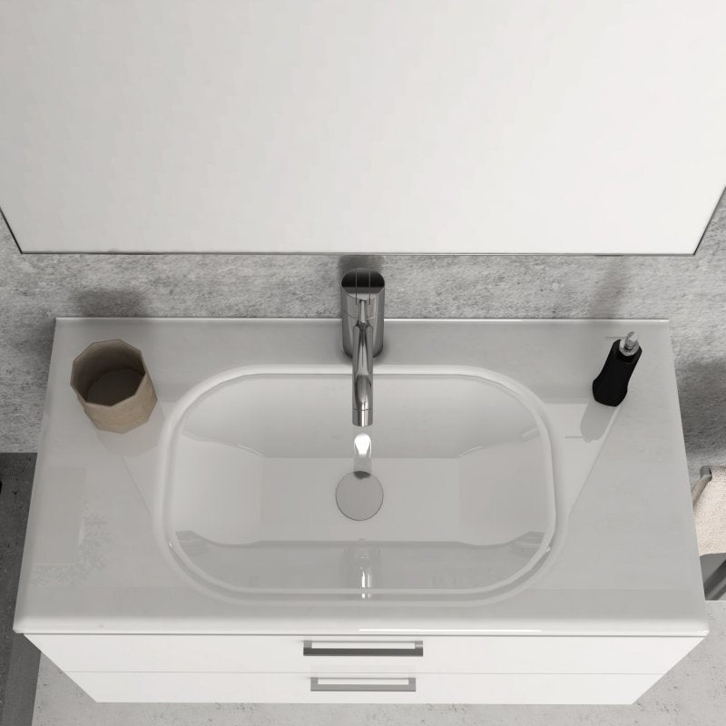 Mobile Bagno Sospeso 100 cm Bianco Lucido con Specchio con Lampada Led Alice - Savini
