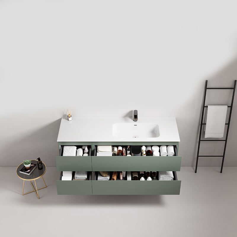 Mobile bagno sospeso 140 cm Verde Salvia Lavabo a Destra in Resina Senza Specchio - Fiji Paint