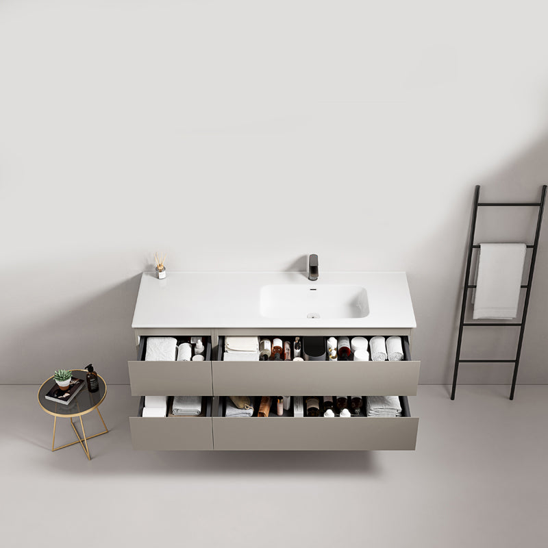 Mobile bagno sospeso 140 cm Grigio Cenere Lavabo a Destra in Resina Senza Specchio - Fiji Paint