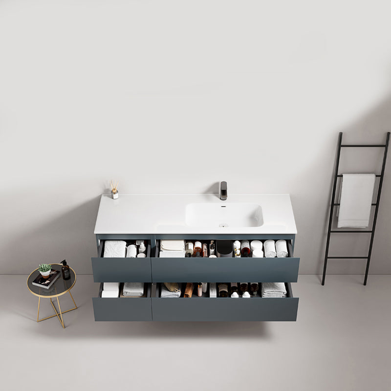Mobile bagno sospeso 140 cm Blu Mare Lavabo a Destra in Resina Senza Specchio - Fiji Paint