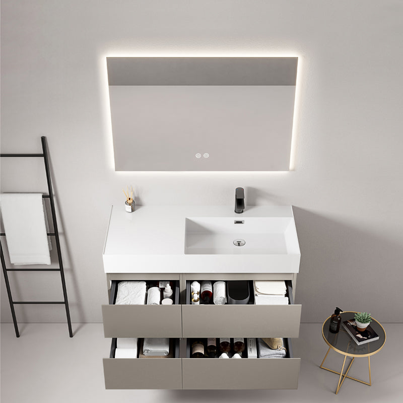 Mobile bagno sospeso 100 cm Grigio Cenere Lavabo a Destra in Resina Specchio Quadro Retroilluminato - Fiji Paint