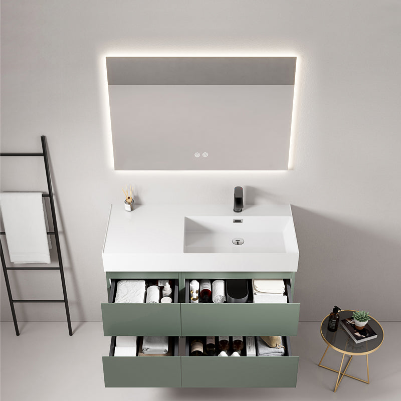 Mobile bagno sospeso 100 cm Verde Salvia Lavabo a Destra in Resina Specchio Quadro Retroilluminato - Fiji Paint