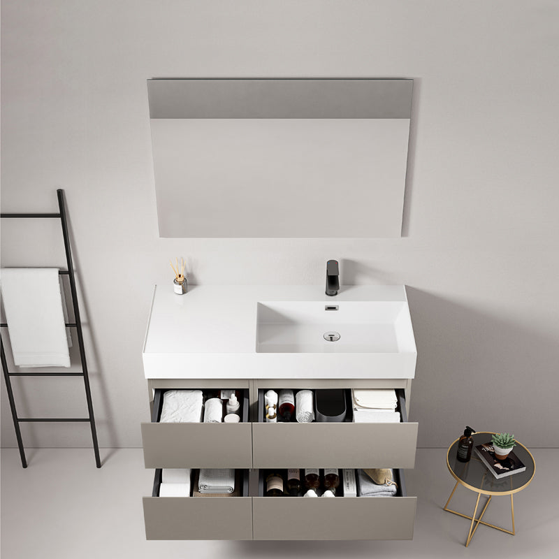 Mobile bagno sospeso 100 cm Grigio Cenere Lavabo a Destra in Resina Specchio Quadro - Fiji Paint