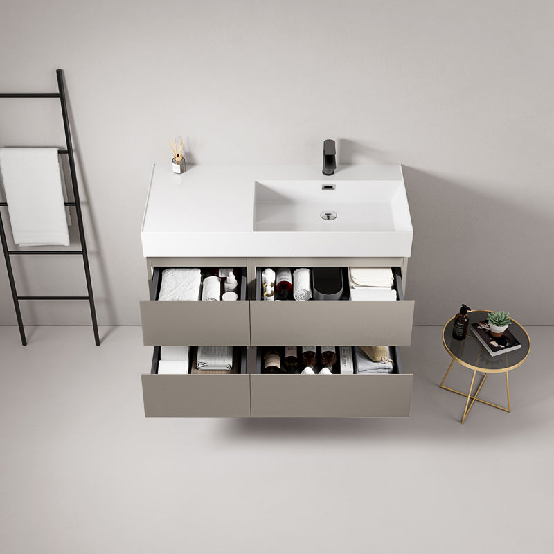 Mobile bagno sospeso 100 cm Grigio Cenere Lavabo a Destra in Resina Senza Specchio - Fiji Paint