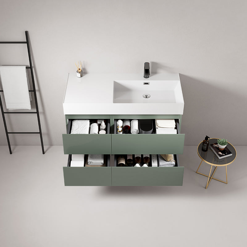 Mobile bagno sospeso 100 cm Verde Salvia Lavabo a Destra in Resina Senza Specchio - Fiji Paint