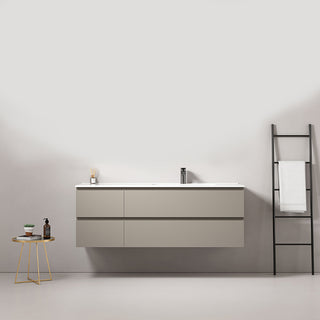 Mobile bagno sospeso 140 cm Grigio Cenere Lavabo a Destra in Resina Senza Specchio - Fiji Paint
