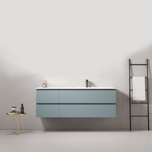 Mobile bagno sospeso 140 cm Blu Avio Lavabo a Destra in Resina Senza Specchio - Fiji Paint