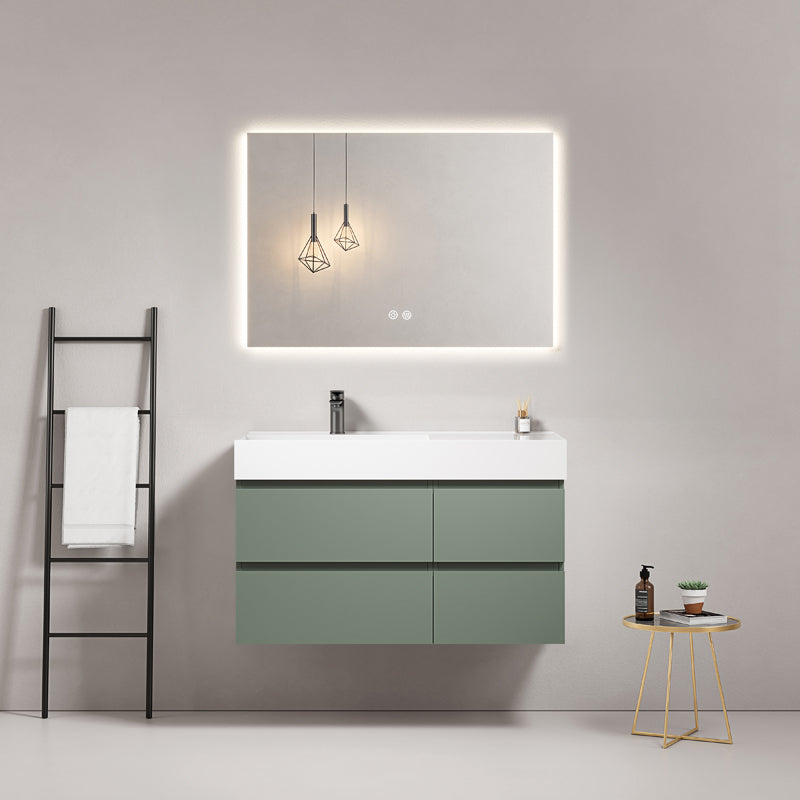 Mobile bagno sospeso 100 cm Verde Salvia Lavabo a Sinistra in Resina Specchio Quadro Retroilluminato - Fiji Paint