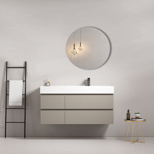 Mobile bagno sospeso 120 cm Grigio Cenere Lavabo a Destra in Resina Specchio Tondo - Fiji Paint
