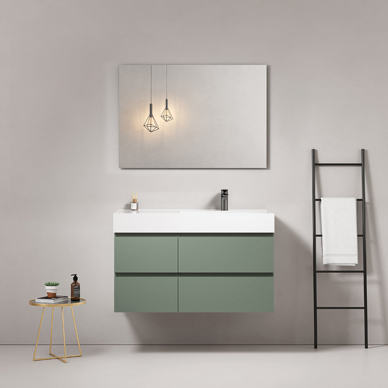 Mobile bagno sospeso 100 cm Verde Salvia Lavabo a Destra in Resina Specchio Quadro - Fiji Paint