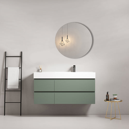 Mobile bagno sospeso 120 cm Verde Salvia Lavabo a Destra in Resina Specchio Tondo - Fiji Paint