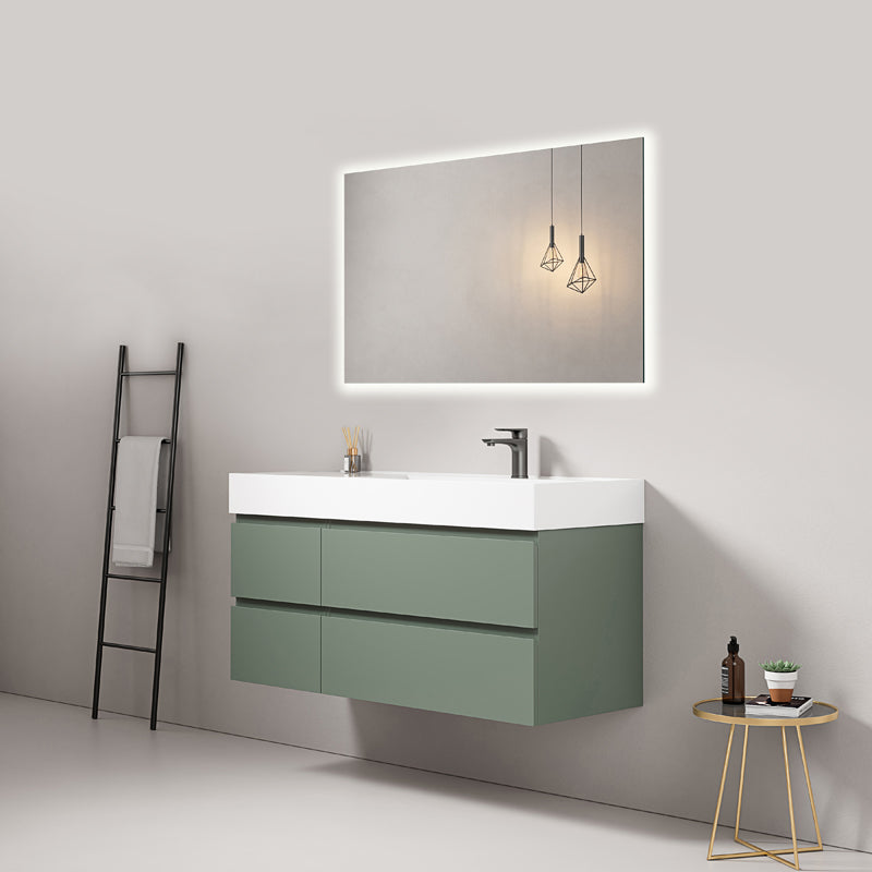 120cm Sage Green Wall-Hung Bathroom Cabinet Right-Hand Resin Sink Backlit Square Mirror - Fiji Paint