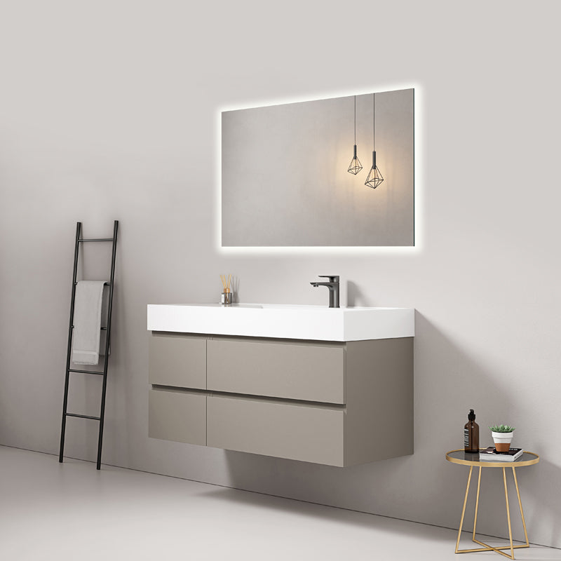Bathroom Cabinet Wall-hung 120 cm Ash Grey Right-hand Sink in Resin Backlit Mirror - Fiji Paint