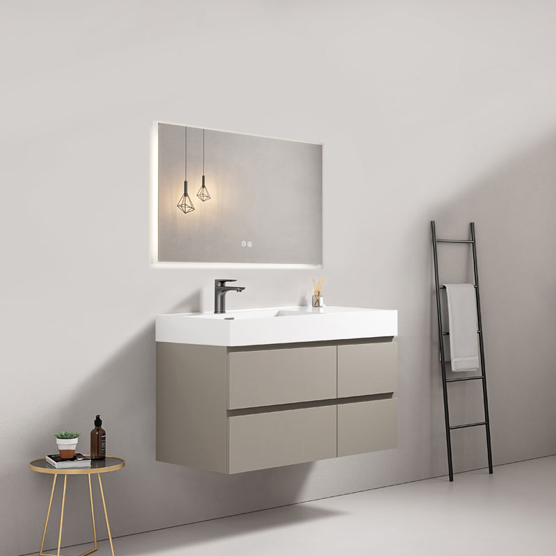 Mobile bagno sospeso 100 cm Grigio Cenere Lavabo a Sinistra in Resina Specchio Quadro Retroilluminato - Fiji Paint