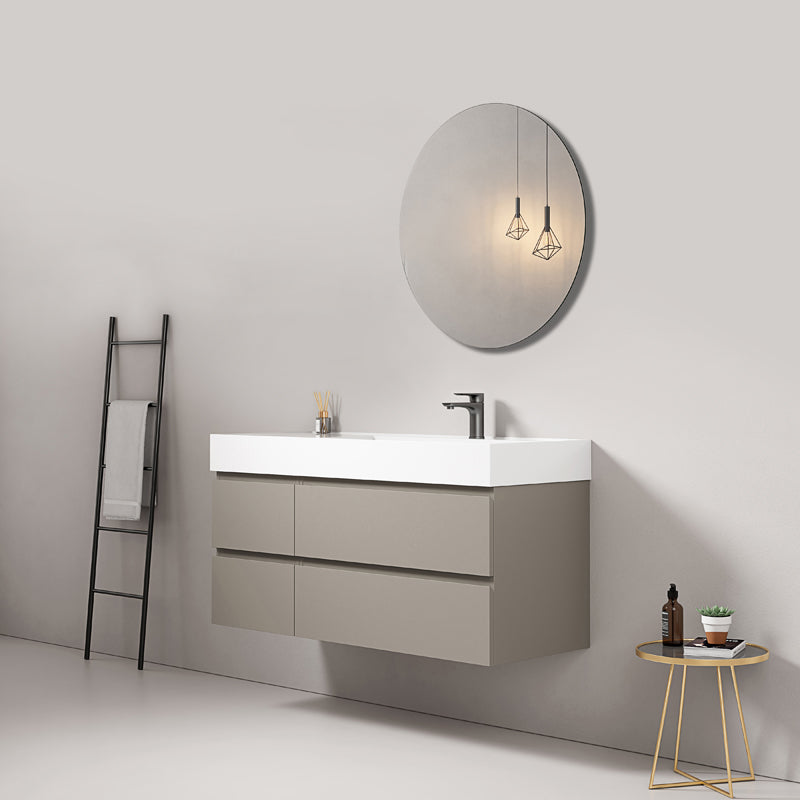 Mobile bagno sospeso 120 cm Grigio Cenere Lavabo a Destra in Resina Specchio Tondo - Fiji Paint