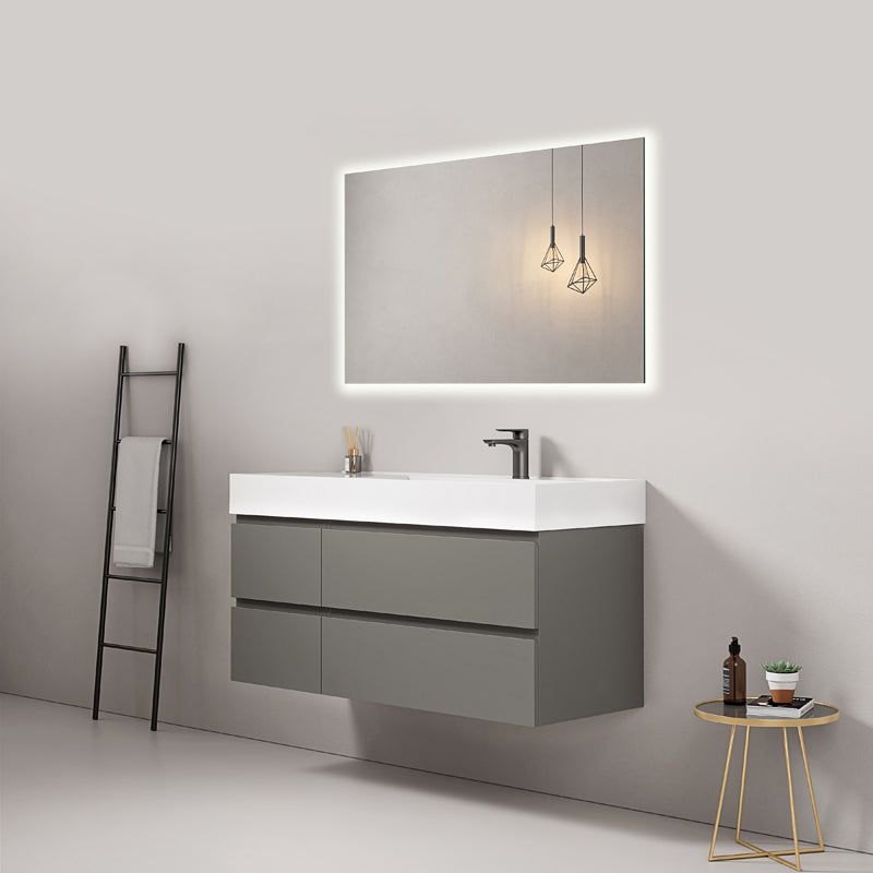 120cm London Grey Wall-hung Bathroom Cabinet Right-Hand Resin Sink Backlit Mirror - Fiji Paint