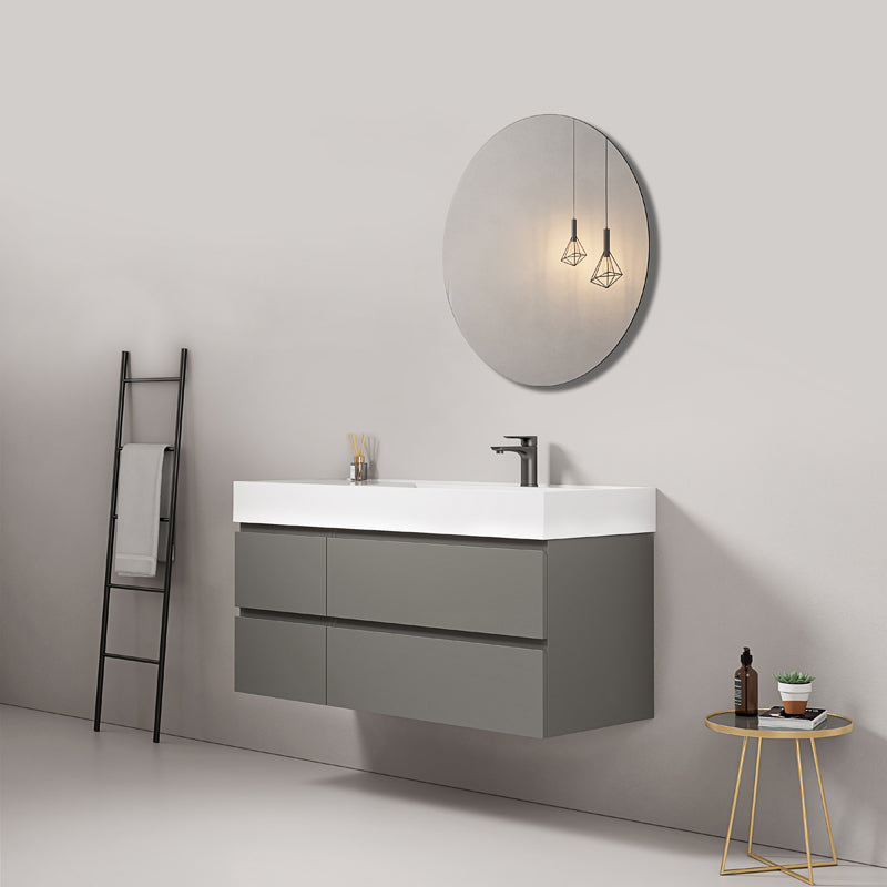 Mobile bagno sospeso 120 cm Grigio Londra Lavabo a Destra in Resina Specchio Tondo - Fiji Paint