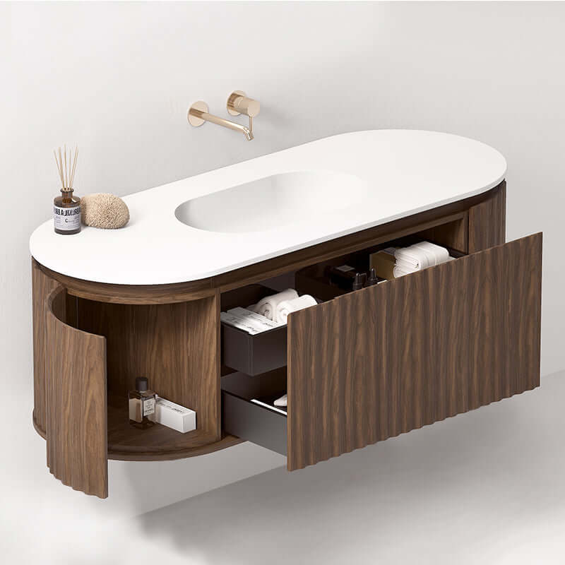 Mobile Bagno 140 cm  Sospeso Rovere Scuro Sospeso Senza Specchio - Reid