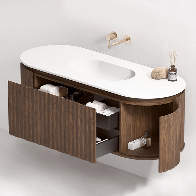 Mobile Bagno 140 cm  Sospeso Rovere Scuro Sospeso Senza Specchio - Reid