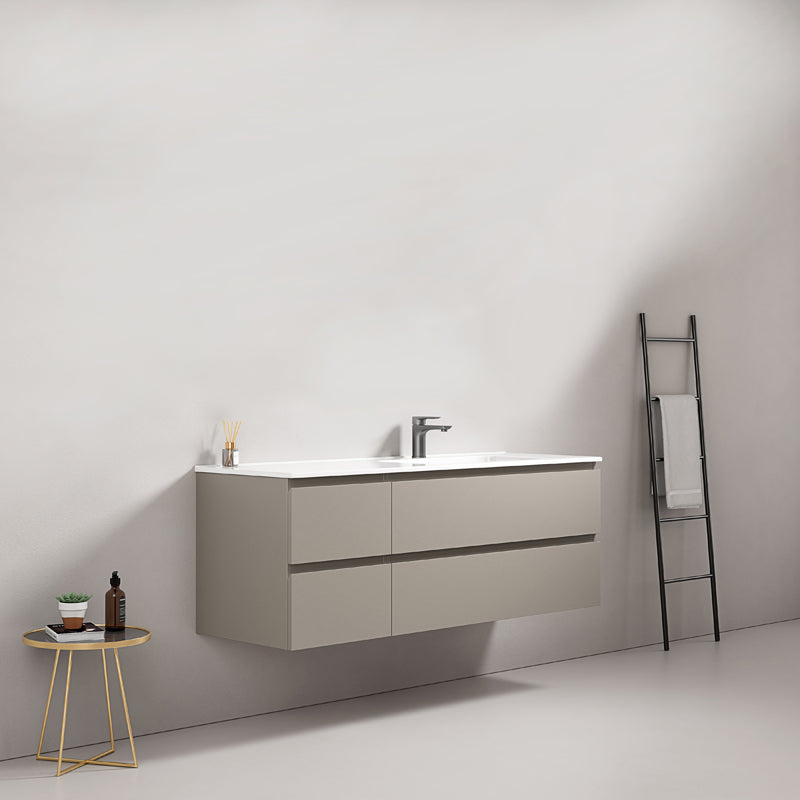 Mobile bagno sospeso 140 cm Grigio Cenere Lavabo a Destra in Resina Senza Specchio - Fiji Paint