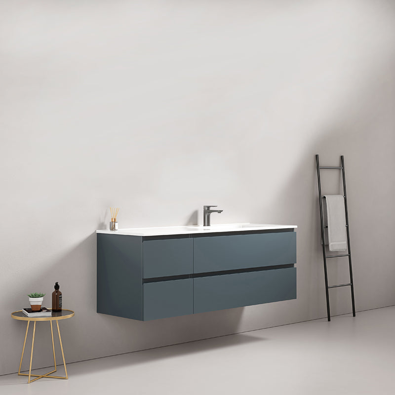 Mobile bagno sospeso 140 cm Blu Mare Lavabo a Destra in Resina Senza Specchio - Fiji Paint
