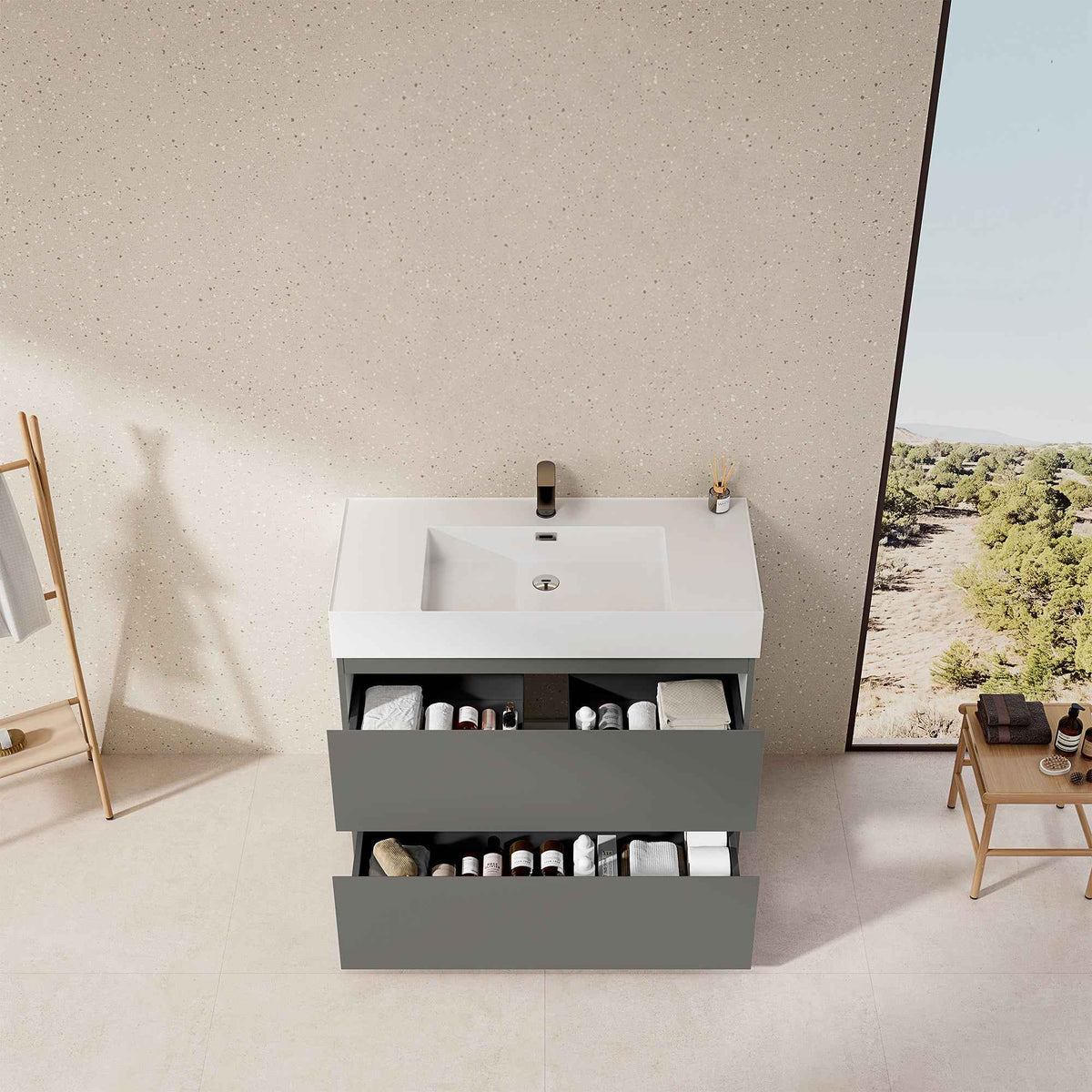 Mobile bagno a Terra 100 cm Grigio Londra Lavabo in Resina Senza Specchio - Nube Paint