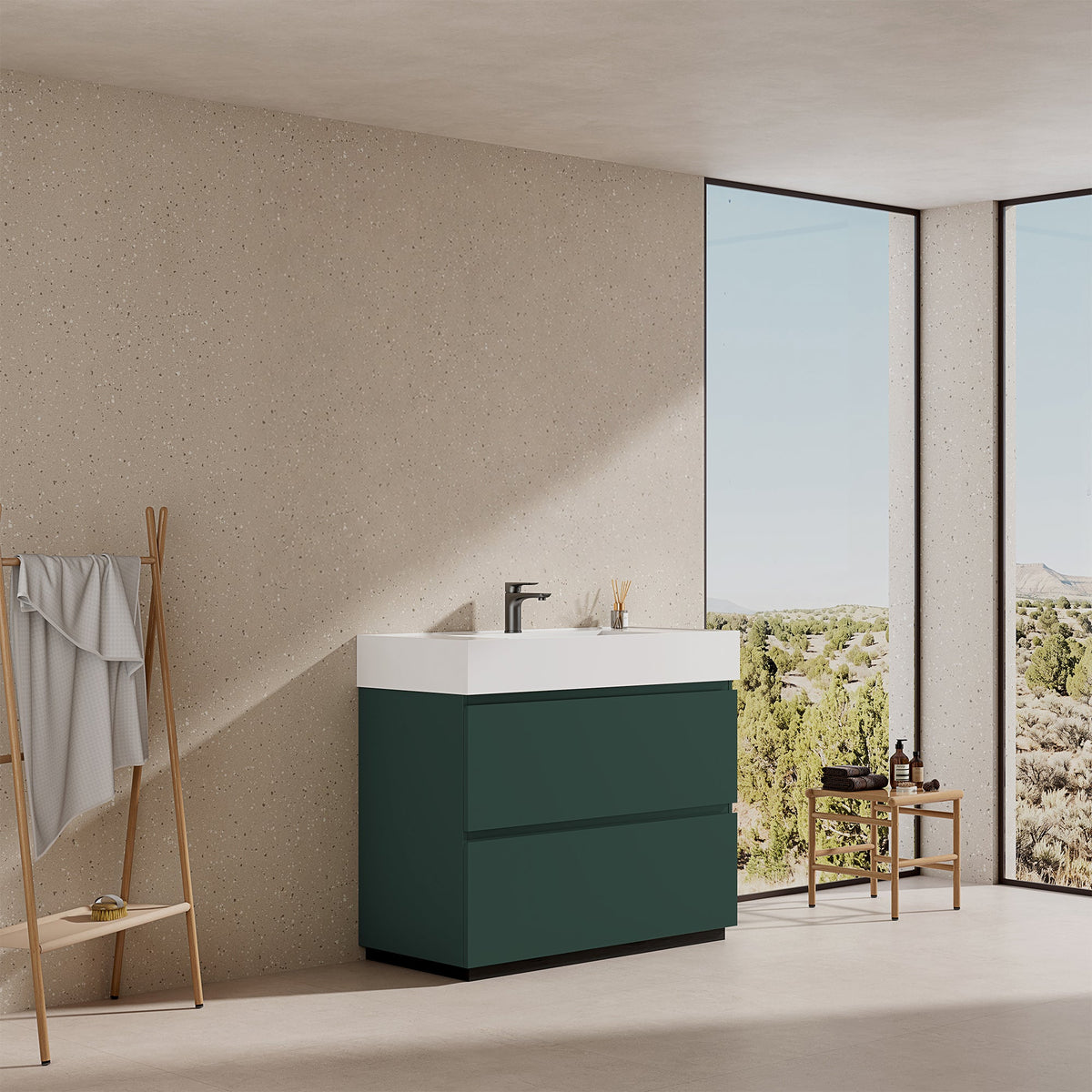 Mobile bagno a Terra 100 cm Verde Comodoro Lavabo in Resina Senza Specchio - Nube Paint