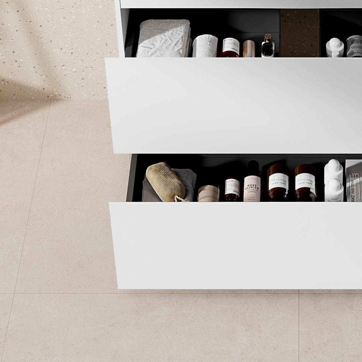 Mobile bagno a Terra 100 cm Bianco Lavabo in Resina Specchio Tondo Retroilluminato - Nube Paint
