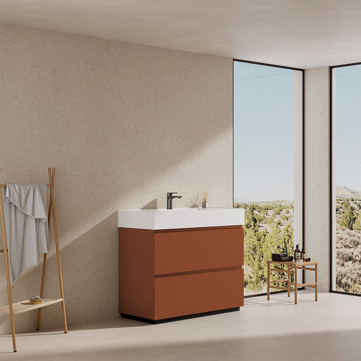 Mobile bagno a Terra 100 cm Cotto Contemporaneo Lavabo in Resina Senza Specchio - Nube Paint