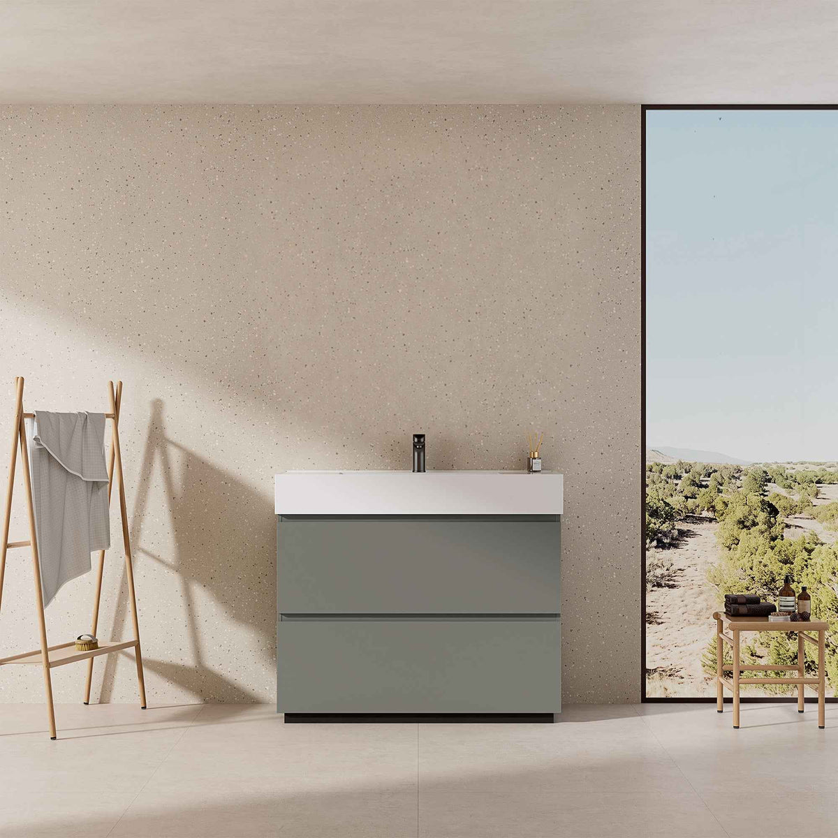 Mobile bagno a Terra 100 cm Grigio Londra Lavabo in Resina Senza Specchio - Nube Paint