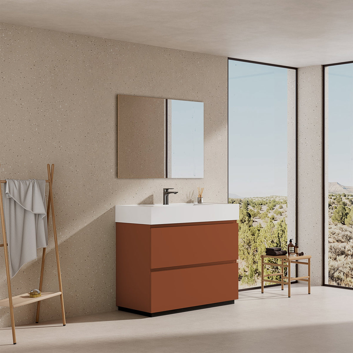 Mobile bagno a Terra 100 cm Cotto Contemporaneo Lavabo in Resina Specchio Quadro - Nube Paint