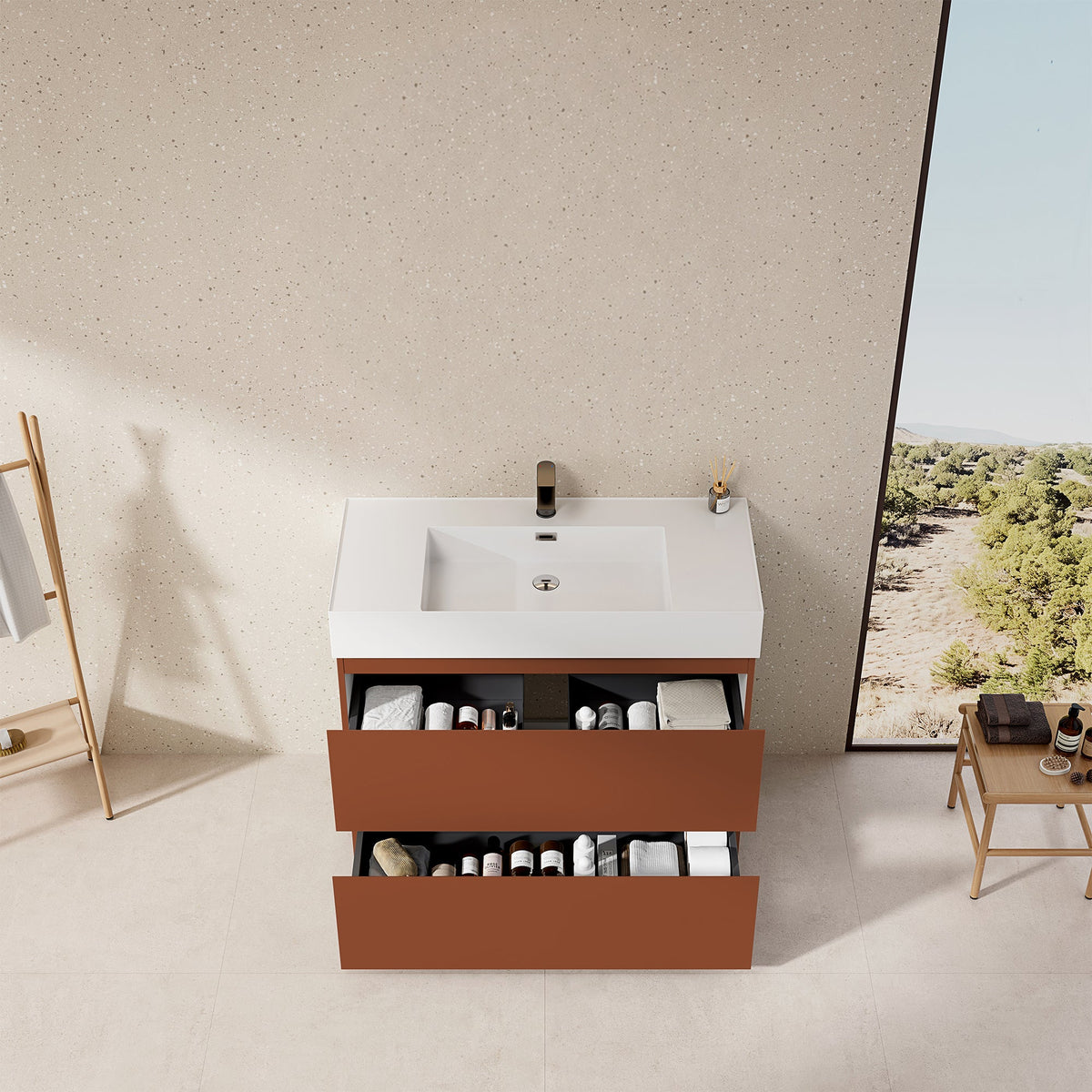 Mobile bagno a Terra 100 cm Cotto Contemporaneo Lavabo in Resina Senza Specchio - Nube Paint