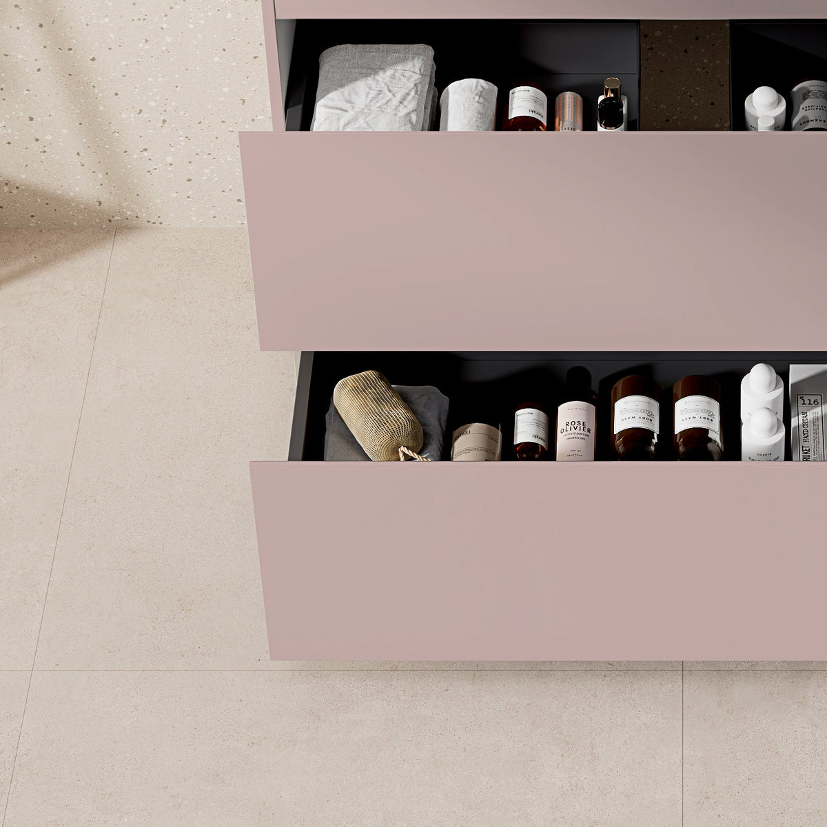 Mobile bagno a Terra 100 cm Rosa Retrò Lavabo in Resina Specchio Tondo - Nube Paint