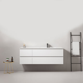 Mobile bagno sospeso 140 cm Bianco Lavabo a Destra in Resina Senza Specchio - Fiji Paint