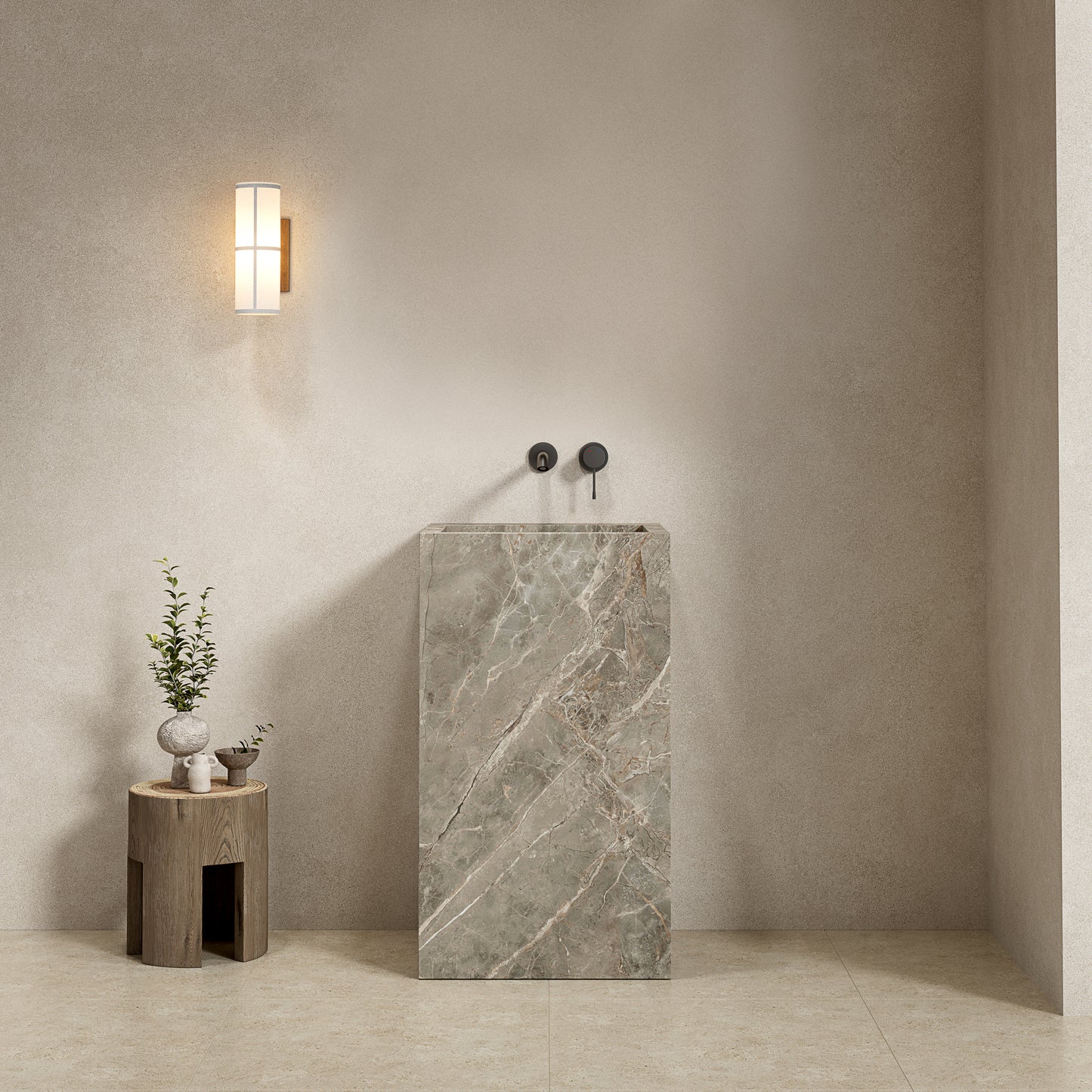 Lavabo Freestanding in Gres Opaco Etoile Grigio 60 cm - Pedestal