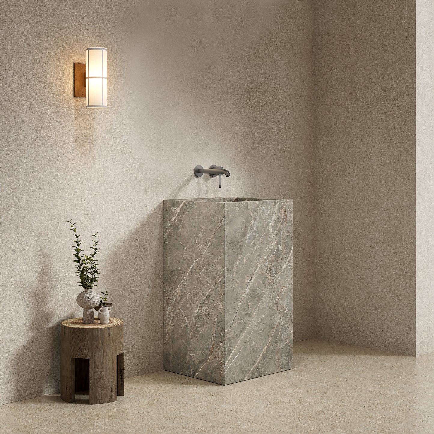 Lavabo Freestanding in Gres Opaco Etoile Grigio 60 cm - Pedestal